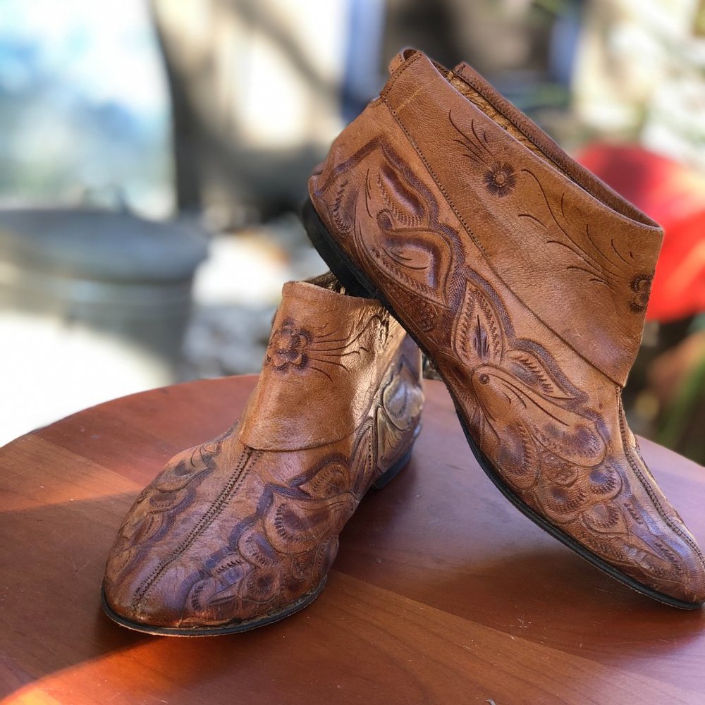 1950s Vintage Handmade Leather Booties Size 6